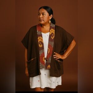 Patti Wells Designs Vest Brown Boxy Over-size Linen Tunic Top Women’s Size L
